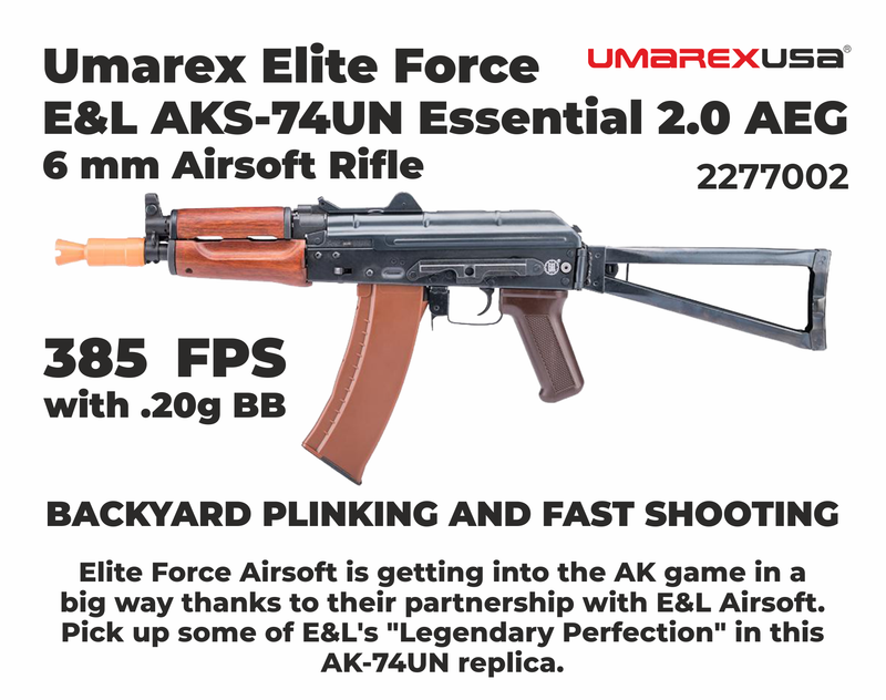 Umarex Elite Force E&L AK-74UN Essential 2.0 AEG 6 mm Airsoft Rifle (2277002) w/ Battery & Charger & BBs Bundle