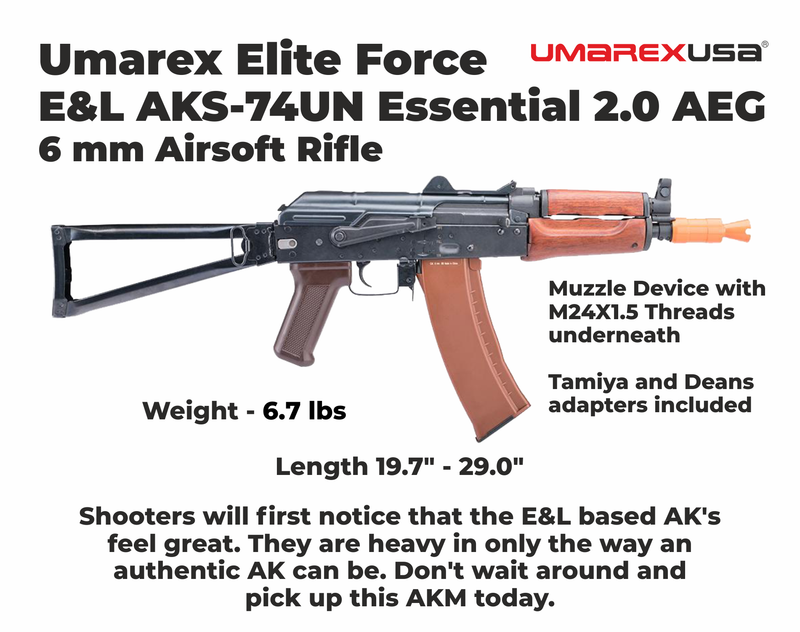 Umarex Elite Force E&L AK-74UN Essential 2.0 AEG 6 mm Airsoft Rifle (2277002) w/ Battery & Charger & BBs Bundle