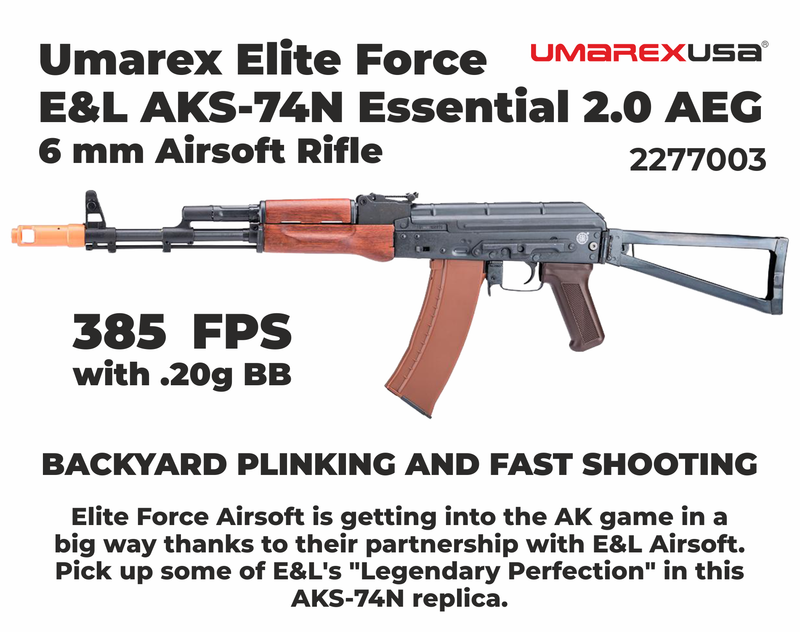 Umarex Elite Force E&L AKS-74N Essential 2.0 AEG 6 mm Airsoft Rifle (2277003) w/ Battery & Charger & BBs Bundle