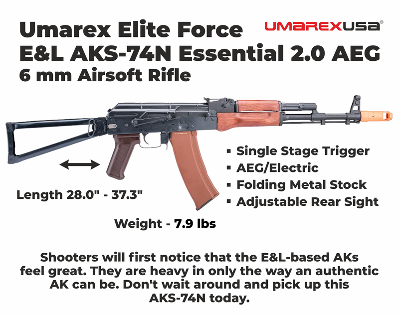 Umarex Elite Force E&L AKS-74N Essential 2.0 AEG 6 mm Airsoft Rifle (2277003) w/ Battery & Charger & BBs Bundle