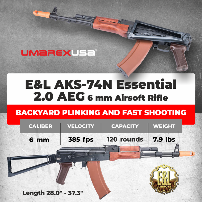 Umarex Elite Force E&L AKS-74N Essential 2.0 AEG 6 mm Airsoft Rifle (2277003) w/ Battery & Charger & BBs Bundle
