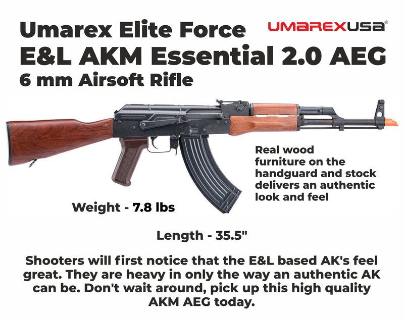 Umarex Elite Force E&L AKM Essential 2.0 AEG 6 mm Airsoft Rifle (2277000) w/ Battery & Charger & BBs Bundle