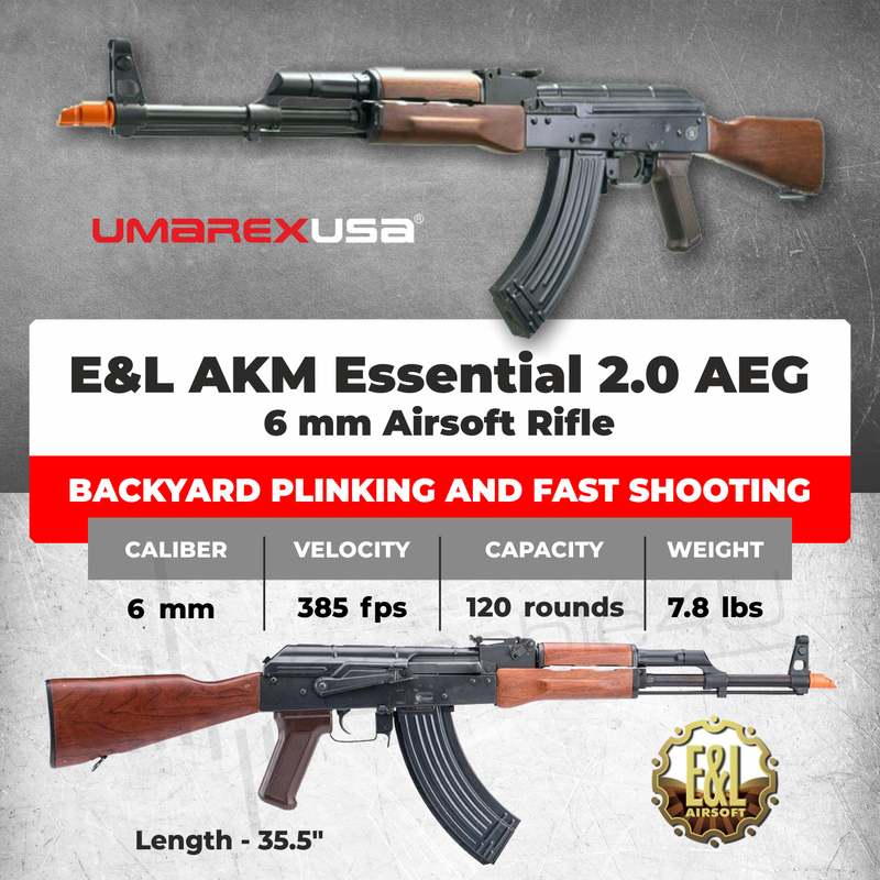 Umarex Elite Force E&L AKM Essential 2.0 AEG 6 mm Airsoft Rifle (2277000) w/ Battery & Charger & BBs Bundle