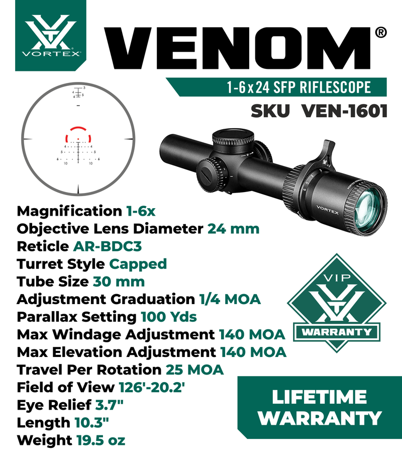Vortex Optics Venom 1-6x24 SFP AR-BDC3 Riflescope (VEN-1601)