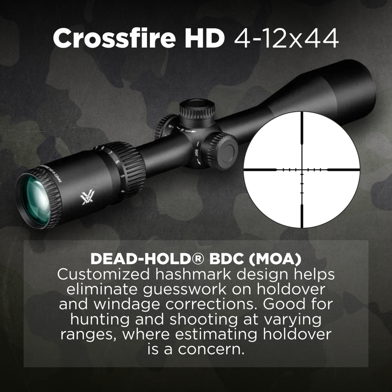 Vortex Optics Crossfire HD 4-12x44 Dead-Hold BDC (MOA) Reticle 1" Tube SFP Riflescope (CFR-41201)