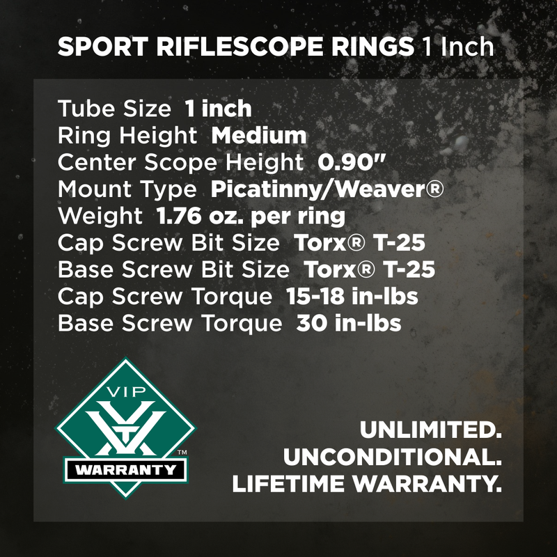Vortex Optics Sport Riflescope Rings 1 Inch, Medium (SPT1-M)