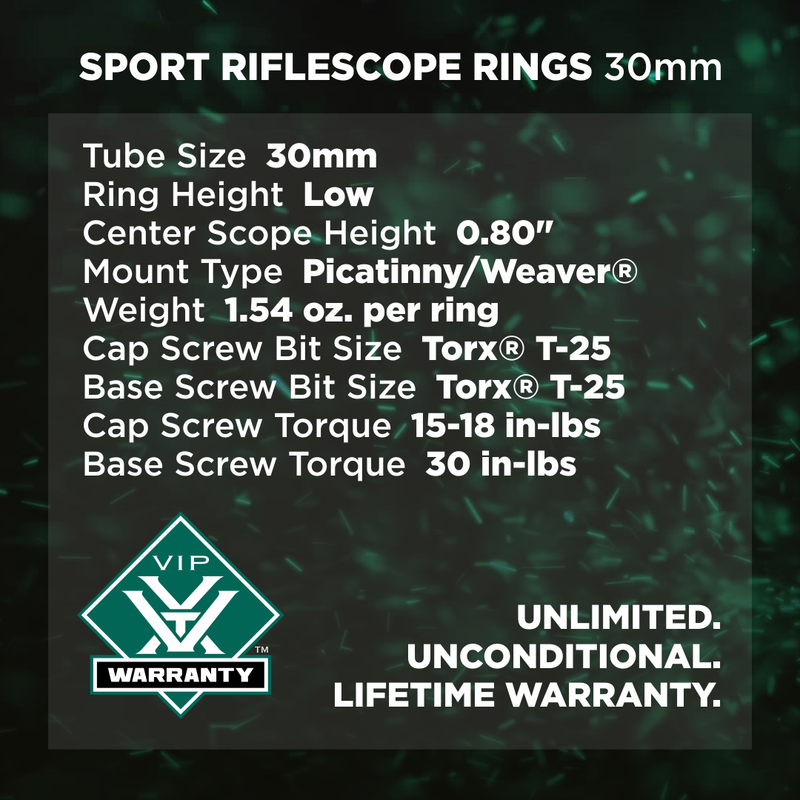 Vortex Optics Sport Riflescope Rings 30mm Low (SPT30-L)