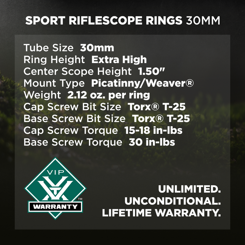 Vortex Optics Sport Riflescope Rings 30mm, Extra High (SPT30-XH)