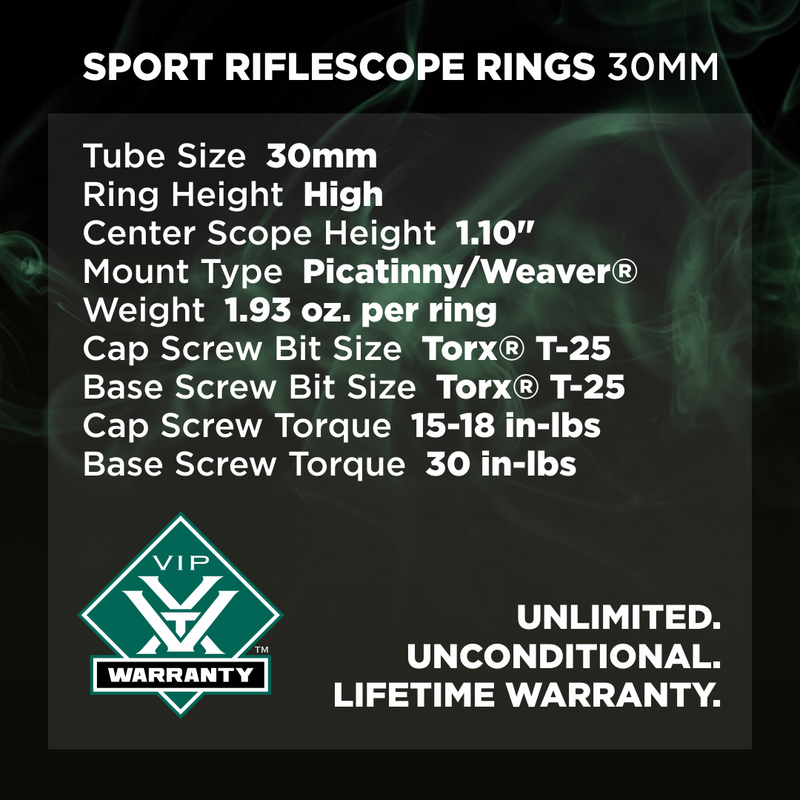Vortex Optics Sport Riflescope Rings 30mm, High (SPT30-H)