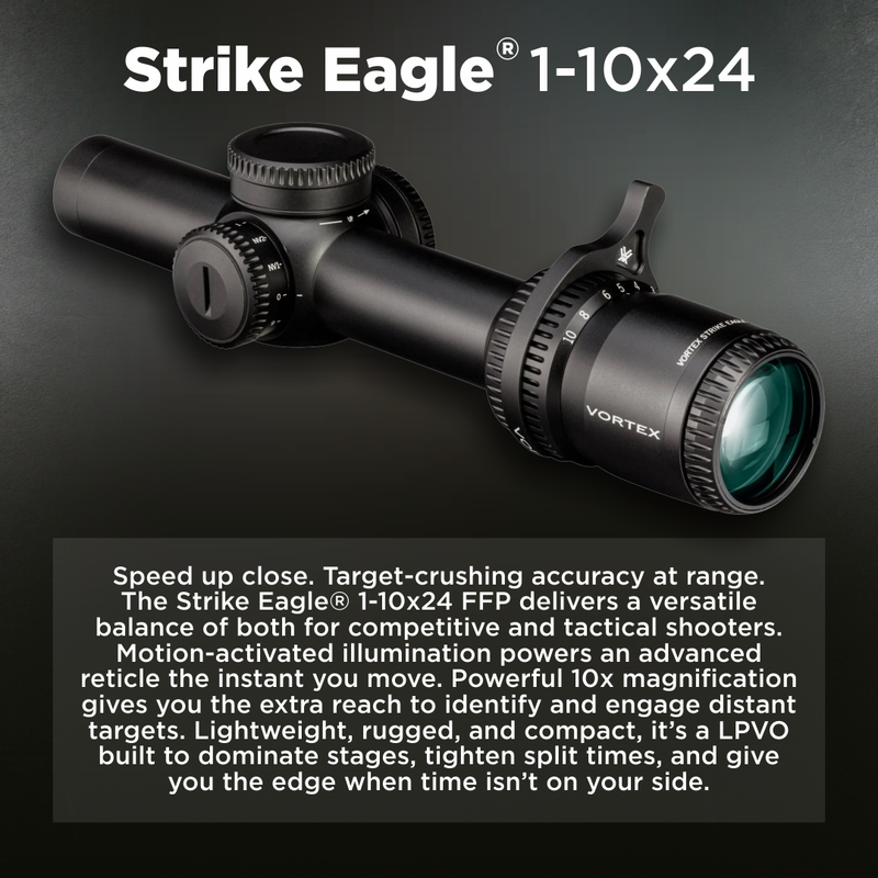 Vortex Optics Strike Eagle 1-10x24 FFP EBR-8 BDC (MRAD) Reticle 30mm Tube Riflescope