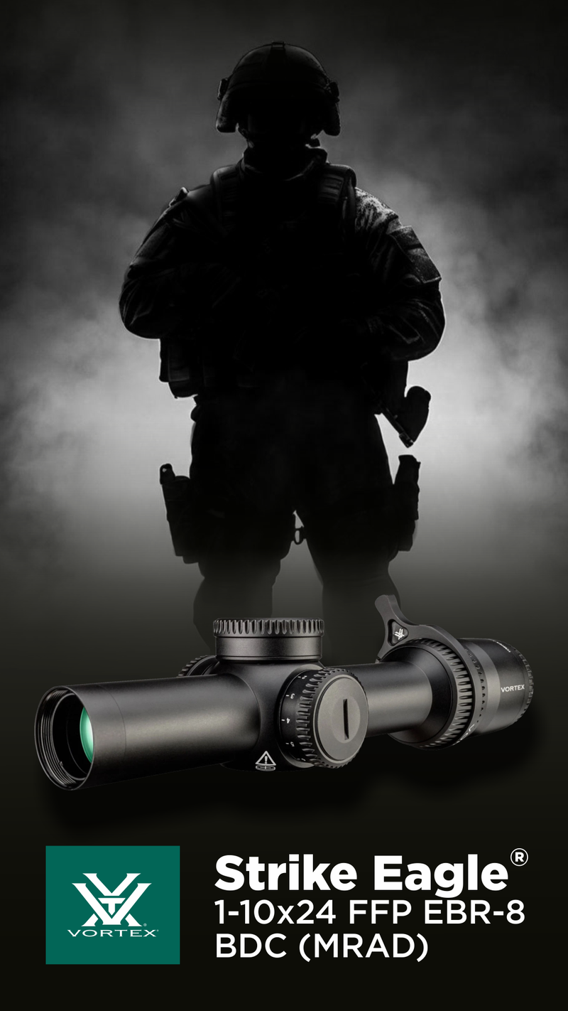 Vortex Optics Strike Eagle 1-10x24 FFP EBR-8 BDC (MRAD) Reticle 30mm Tube Riflescope