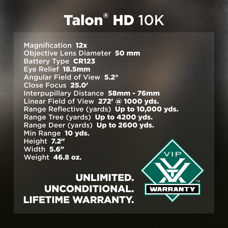 Vortex Optics Talon HD 10K 12x50 Ballistic Laser Rangefinding Binocular (LRF-TLN1250)