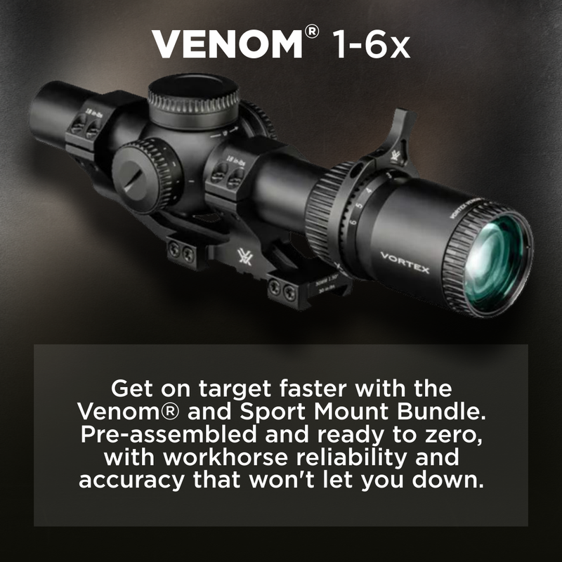 Vortex Optics Venom 1-6x SFP AR-BDC3 MOA Reticle 30mm Tube Riflescope + Sport Mount Bundle (BNDL-VEN1601-SCM)