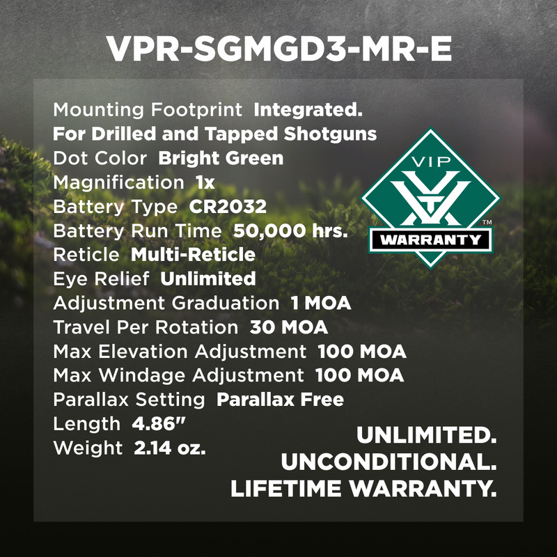 Vortex Optics Viper Enclosed Multi-Reticle Micro Green Dot (VPR-SGMGD3-MR-E)