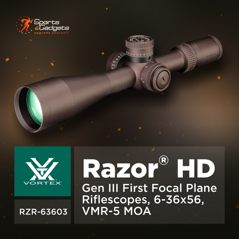 Vortex Razor HD Gen III First Focal Plane Riflescopes, Anodized Stealth, 6-36x56, VMR-5 MOA, RZR-63603