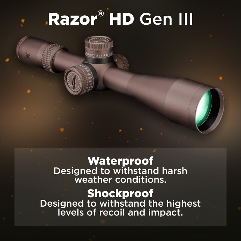Vortex Razor HD Gen III First Focal Plane Riflescopes, Anodized Stealth, 6-36x56, VMR-5 MOA, RZR-63603