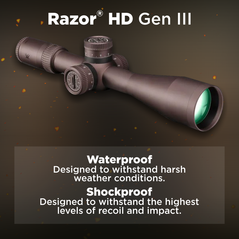 Vortex Razor HD Gen III First Focal Plane Riflescopes, Anodized Stealth, 6-36x56, VMR-5 MRAD, RZR-63604