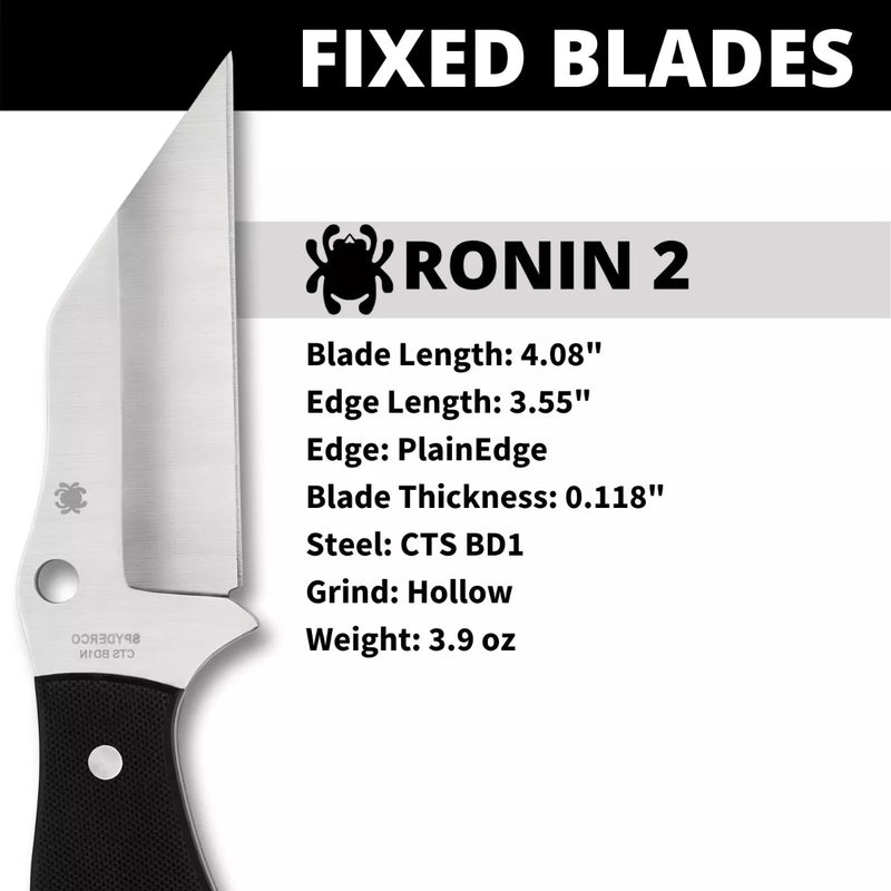 Spyderco Ronin 2 Plain Edge 4.08" Fixed Blade Pocket Knife (FB09GP2)