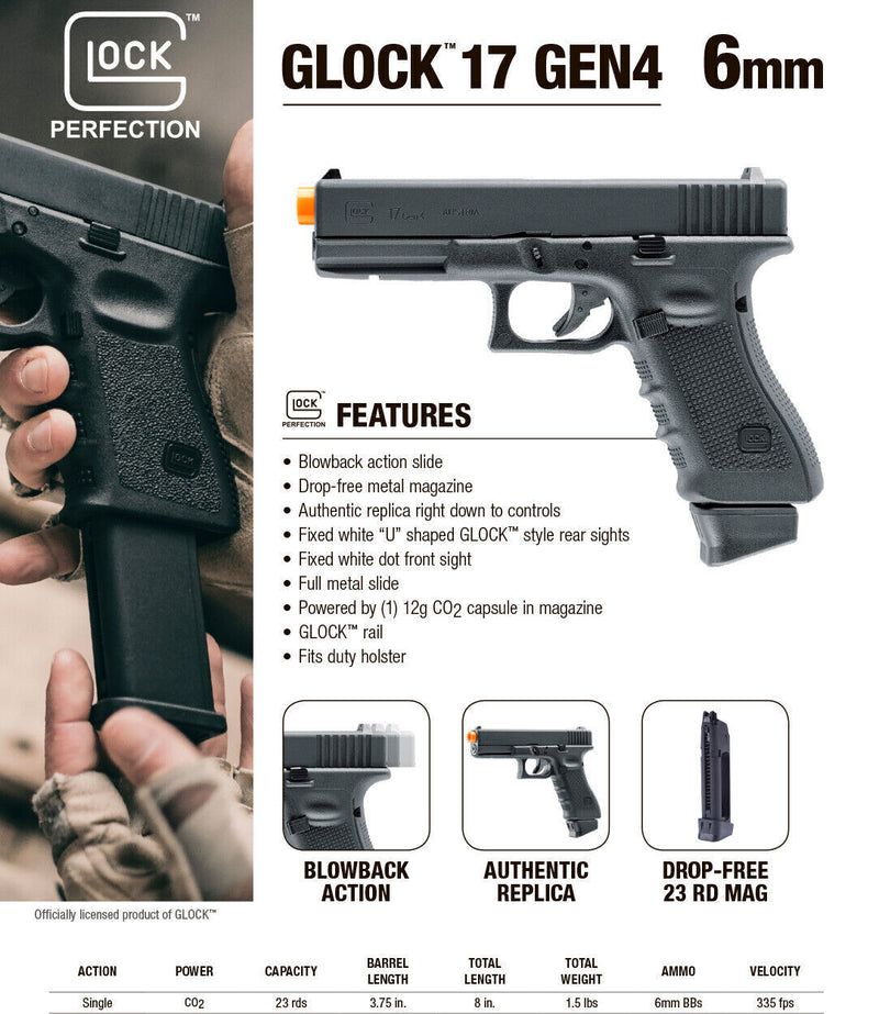 Umarex Glock G17 Gen 4 CO2 Blowback 6 mm Airsoft Pistol, Black (2276318)