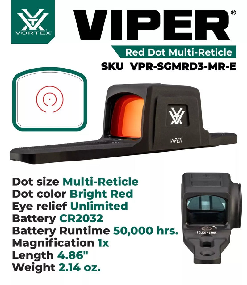 Vortex Optics Viper SG Enclosed Micro Multi-Reticle Red Dot Sight (VPR-SGMRD3-MR-E)