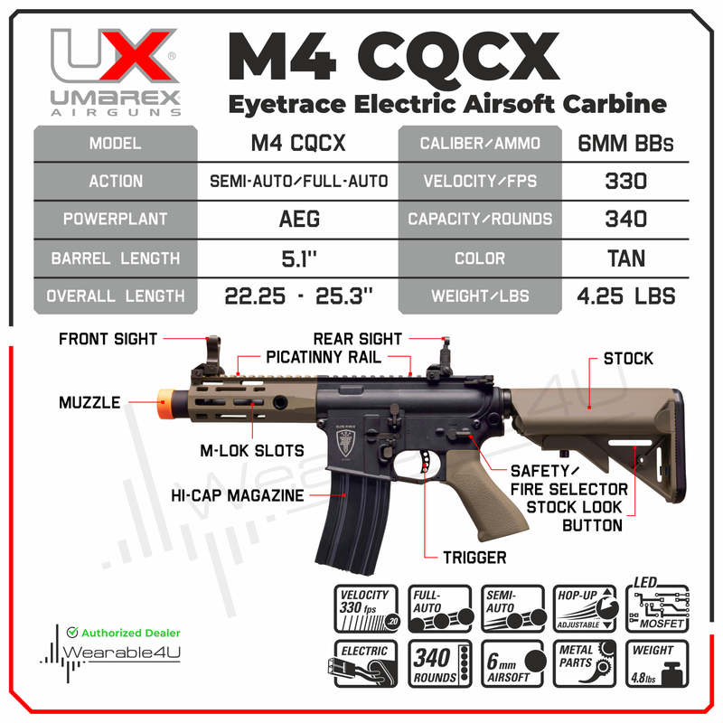 Umarex Elite Force EF M4 CQCX-6MM-BLACK/TAN AEG 6mm Airsoft Rifle with EyeTrace System (2279588)