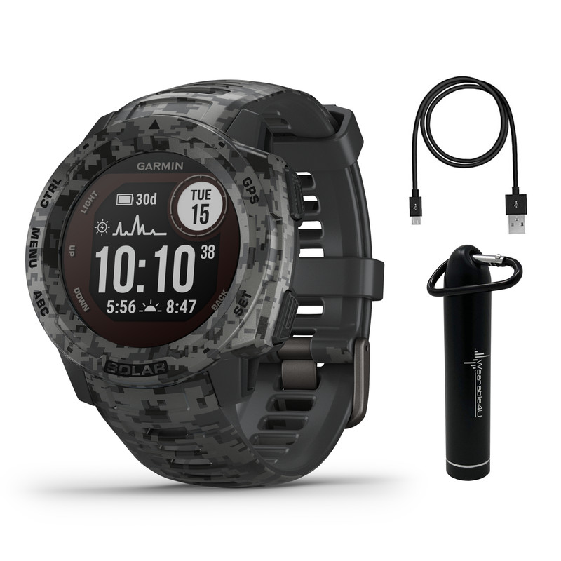 Garmin Instinct Solar Camo Edition Premium GPS Smartwatch with Included Wearable4U Bundle