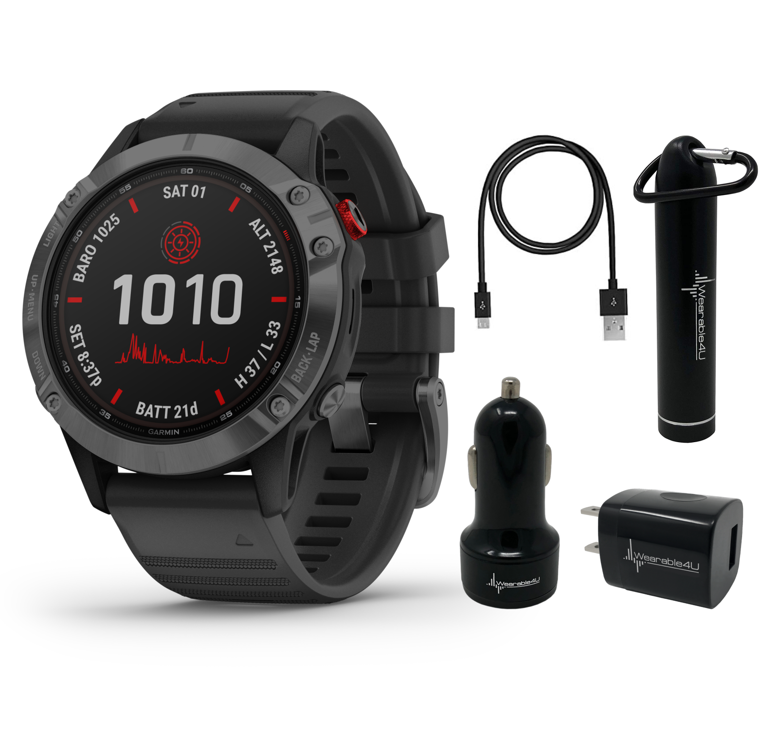 Garmin Fenix Pro Solar Premium Multisport GPS Watches with Wearable4U Bundle (Earbuds or Power Pack)