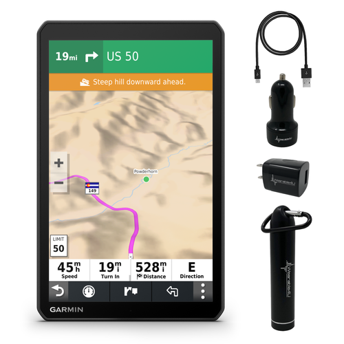 Garmin RV 890, GPS Navigator for RVs with Edge-to-Edge 8Ó Display, Preloaded Campgrounds with Wearable4U Power Pack Bundle