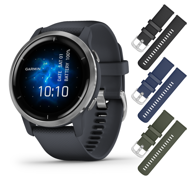 Garmin Venu 2/2S GPS Smartwatch with Advanced Health Monitoring and Fitness Features with Wearable4U 3x Wristband Strap Bundle