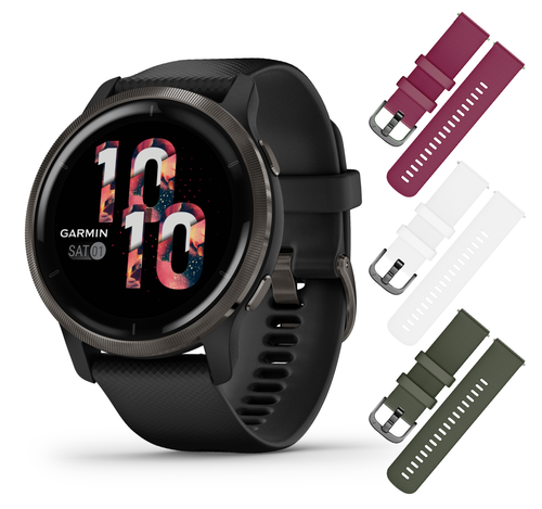 Garmin Venu 2/2S GPS Smartwatch with Advanced Health Monitoring and Fitness Features with Wearable4U 3x Wristband Strap Bundle