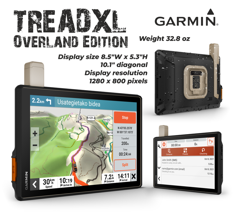 Garmin Tread XL Overland, All-Terrain Navigator, Rugged, Built in Mapping, iOverlander, Ultrabright Display, Large with Wearable4U Power Pack Bundle