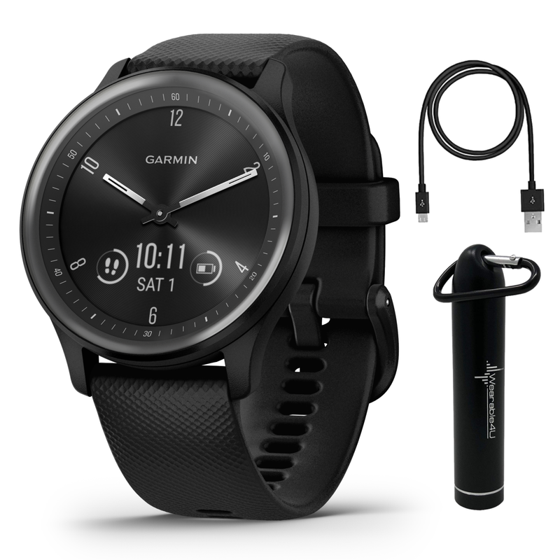 Garmin vivomove Sport, Hybrid Smartwatch, Health Features, Touchscreen with Wearable4U Power Bank Bundle