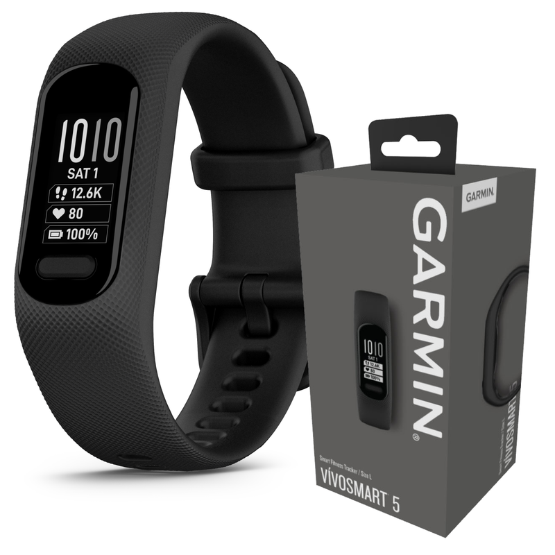 Garmin Vivosmart 5 Smart Fitness and Health Tracker, Black Case, Standard or Large Size