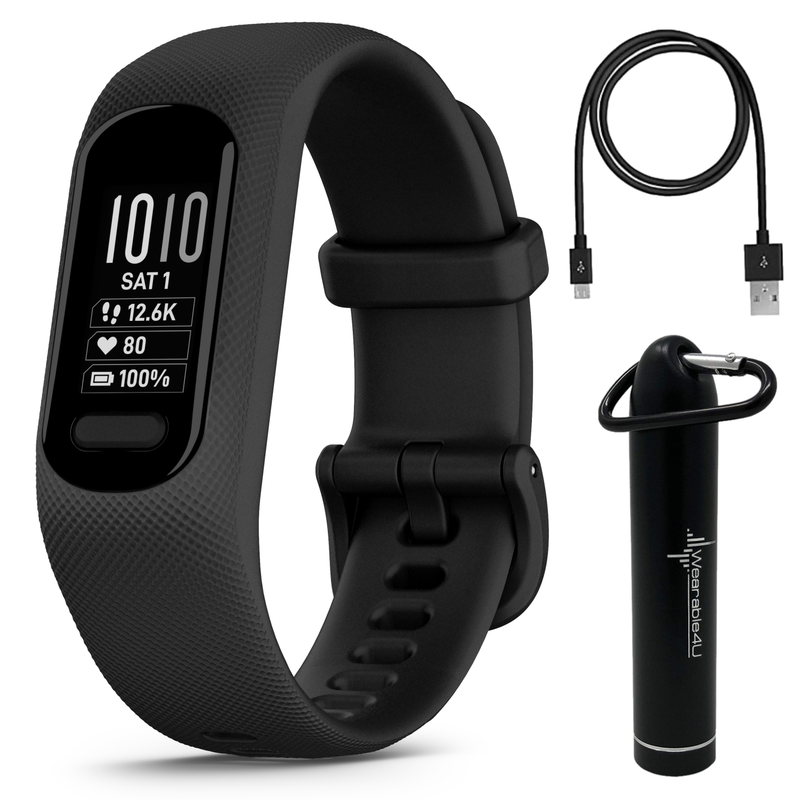 Garmin Vivosmart 5 Smart Fitness and Health Tracker, Black Case with Wearable4U Power Bank Bundle