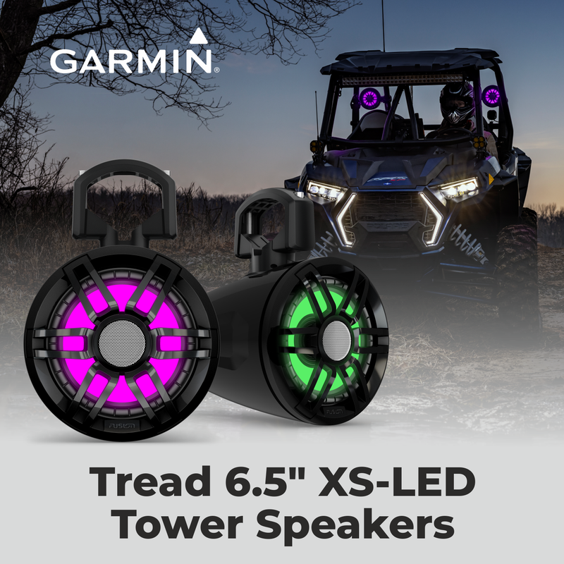 Garmin Tread 6.5 XS-LED Tower Speakers with Wearable4U EarBuds Bundle
