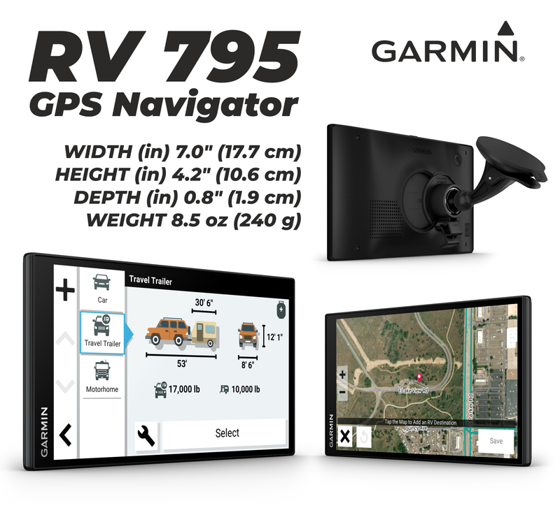 Garmin RV New 795 / 895 / 1095 Series GPS Navigator, Large, Easy-to-Read, Custom RV Routing, High-Resolution Birdseye Satellite Imagery