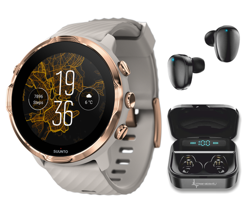 SUUNTO 7 Sandstone Rosegold GPS Sport Smartwatch with Versatile Sports Experience with Wearable4U EarBuds Power Bundle