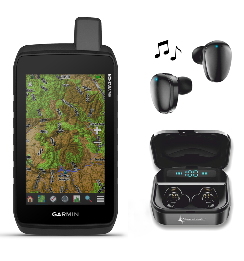 Garmin Montana 700, US/Can TopoActive GPS with Wearable4U Ultimate EarBuds with Charging Power Bank Case Bundle