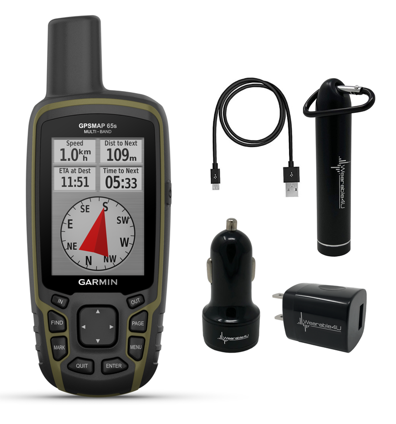 Garmin GPSMAP 65 Series (65 or 65s), Button-Operated Handheld with Included Wearable4U Bundle