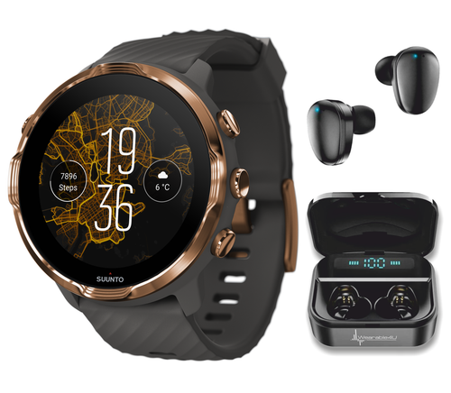 SUUNTO 7 Graphite Copper GPS Smartwatch with Versatile Sports Experience with Wearable4U EarBuds Power Bundle