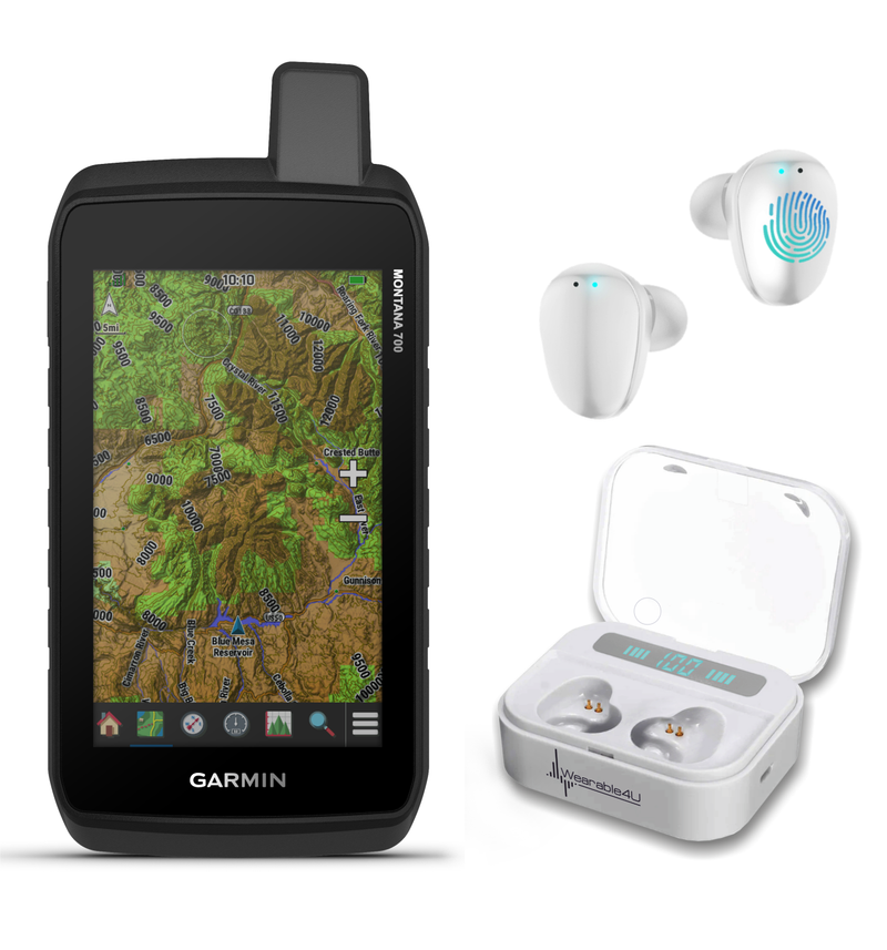 Garmin Montana 700, US/Can TopoActive GPS with Wearable4U Ultimate EarBuds with Charging Power Bank Case Bundle