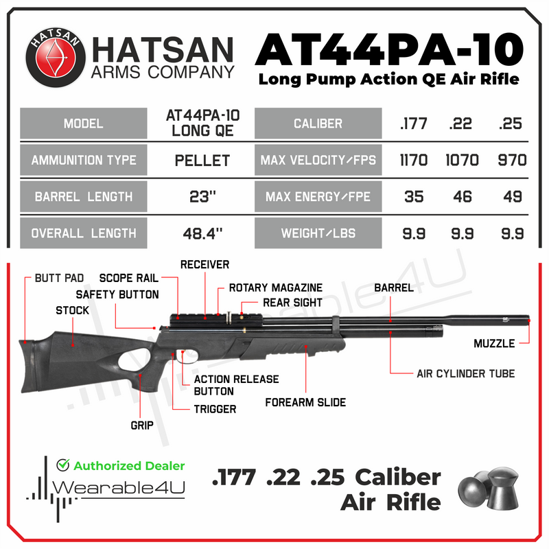 Hatsan AT44PA-10 Pump Action Long QuietEnergy QE .25 cal AirRifle