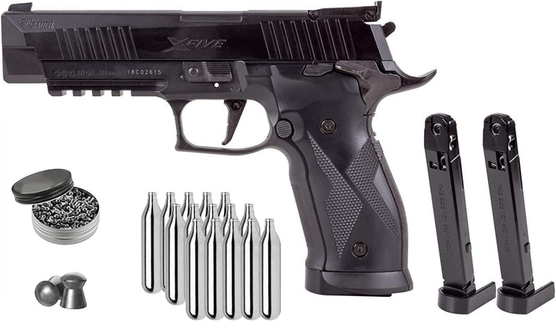Sig Sauer X-Five CO2 .177 Caliber Pellet Air Pistol, 20 round, Black (AIR-X5-177-BLK) with Included Bundle