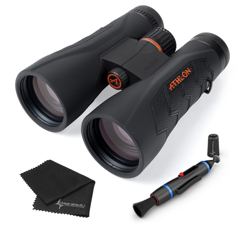 Athlon Optics Midas 12x50 UHD Binoculars with included Wearable4U Lens Cleaning Pen and Lens Cleaning Cloth Bundle
