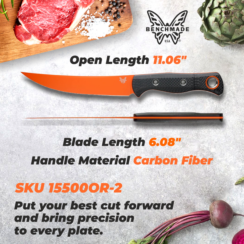 Benchmade 15500OR-2 Meatcrafter Orange S45VN SelectEdge Carbon Fiber Fixed Blade Knife