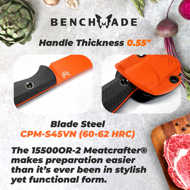 Benchmade 15500OR-2 Meatcrafter Orange S45VN SelectEdge Carbon Fiber Fixed Blade Knife