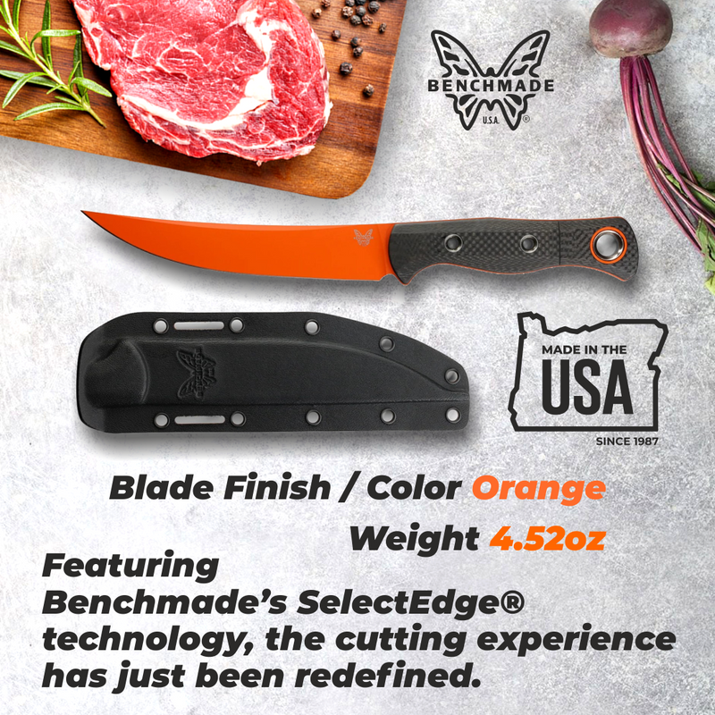 Benchmade 15500OR-2 Meatcrafter Orange S45VN SelectEdge Carbon Fiber Fixed Blade Knife