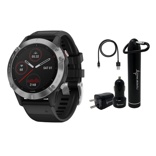 Garmin Fenix 6 Silver with Black Band Included Wearable4U Power Pack Bundle