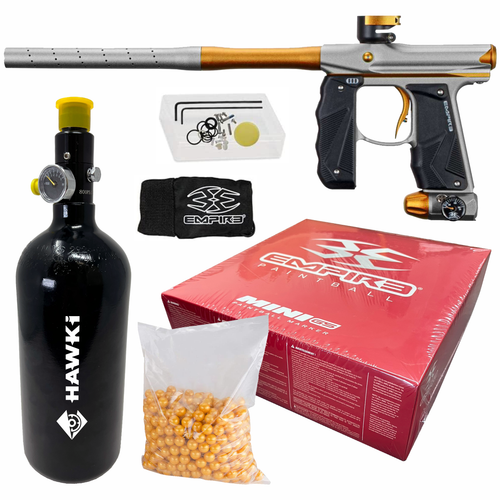 Tippmann Empire Mini GS Paintball Marker 2 Piece Barrel, Dust Silver / Dust Gold (17387) with Hawki HPA Tank 48ci and 500x Paintballs Bundle