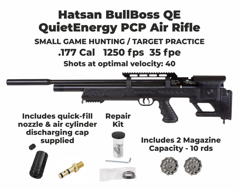 Hatsan BullBoss QE PCP Air Rifle with Paper Targets and Pellets Bundle